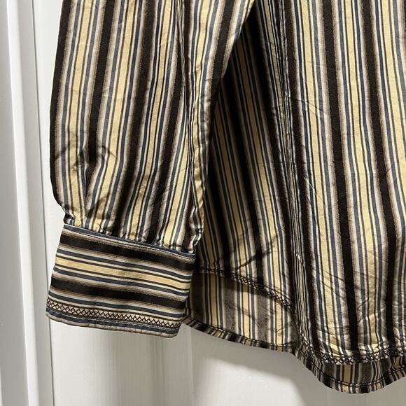 Tommy Bahama silk stripe long sleeve brown‎ blue yellow button up collar XL/TG - Picture 8 of 12